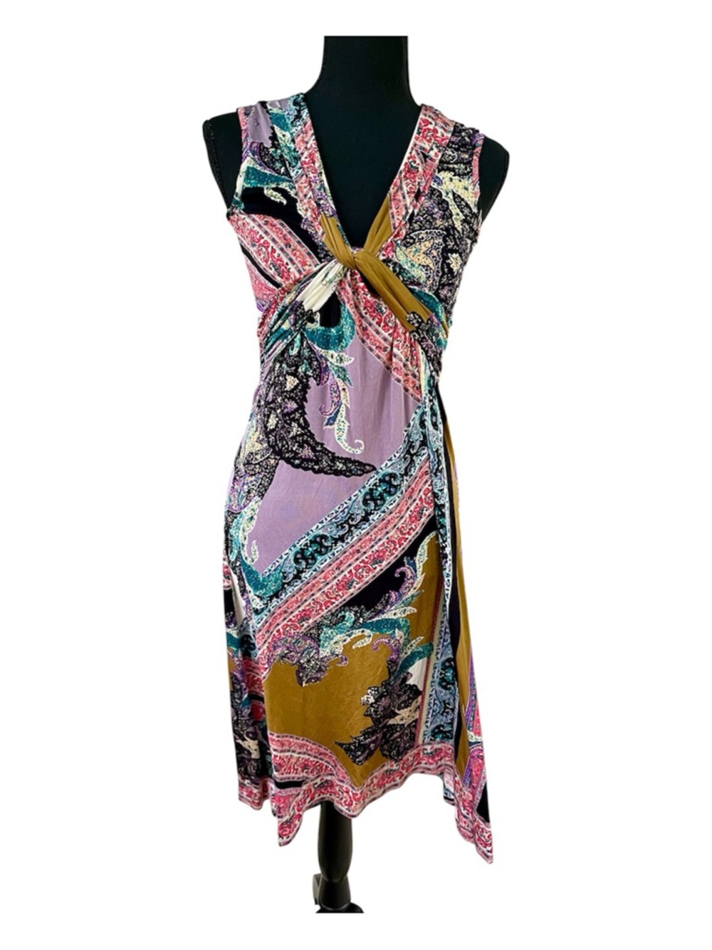 Etro Multicolor Paisley Midi Dress Viscose Stretch US Size 4 Small, Italy sz 40